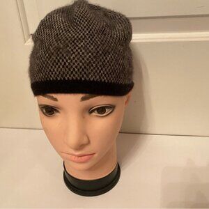 NORDSTROM RACK WOMENS HAT BEANIE BLACK GRAY CASHMERE ONE SIZE OS ACCESSORY
